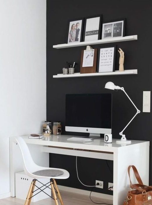 Black wall for masculine office ideas