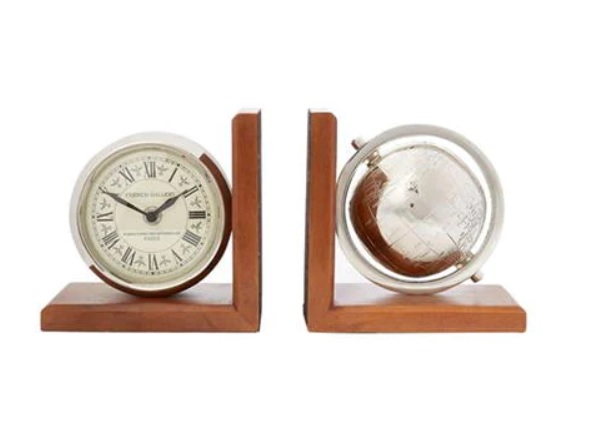 LINEA Clock and Globe Bookends